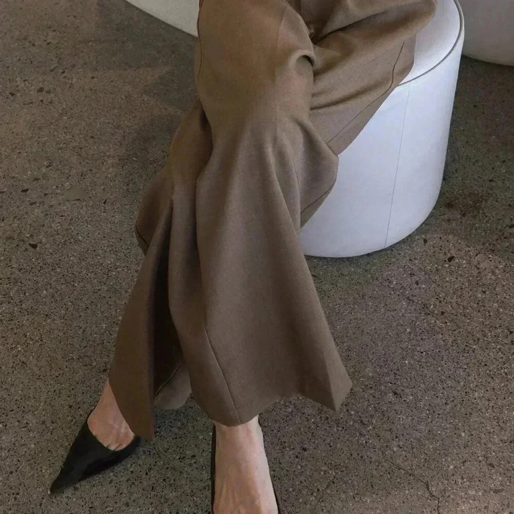 Brown Elegant Women's Loose Wide Leg Tie Pants - Picture 9 of 9